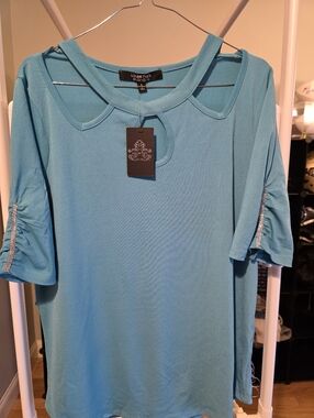 Womens Blue Shortsleeve Blue Top Blouse